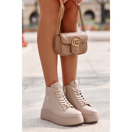 Pantofi de damă înalți din piele pe platformă Vinceza 66707 Bej 6