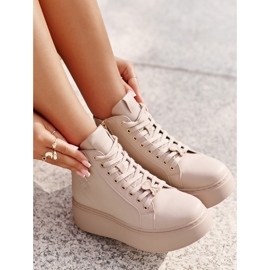 Pantofi de damă înalți din piele pe platformă Vinceza 66707 Bej 8