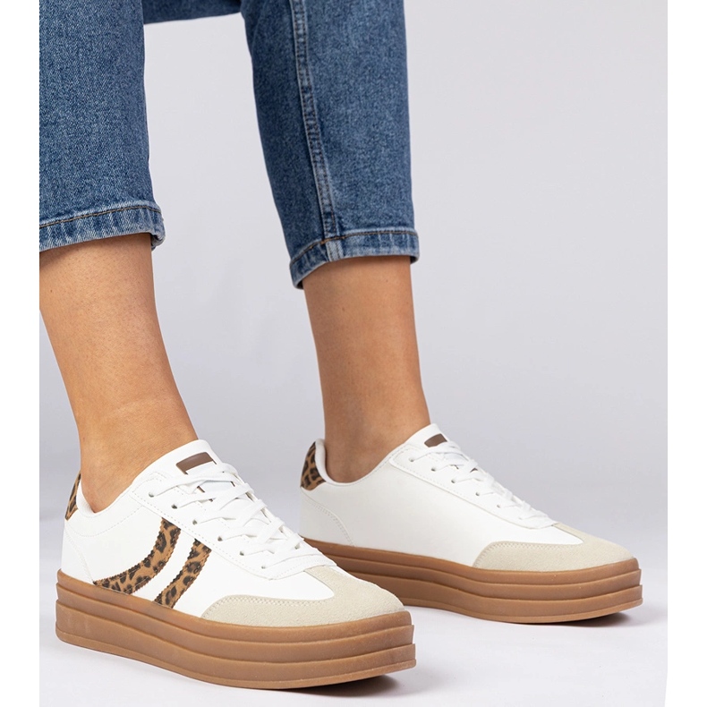 Adidași albi adidași pentru femei cu accesoriu leopard 1