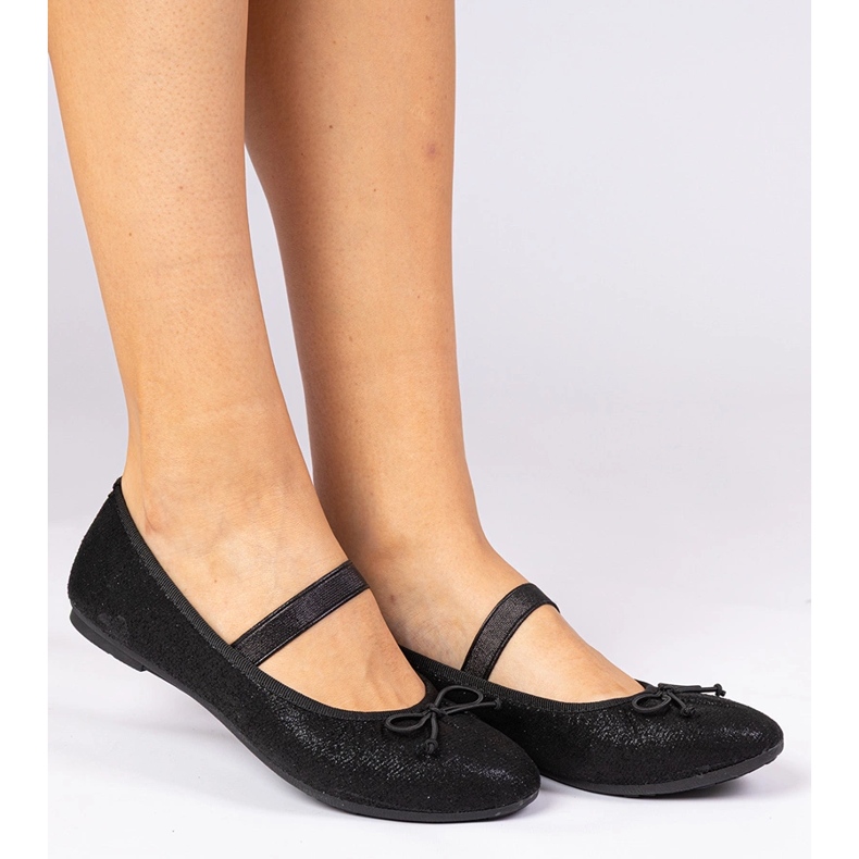 Balerinele pentru femei negre cu arc pe o bandă elastică negru 1