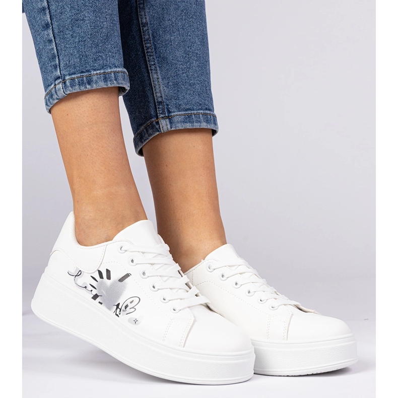 Adidași albi adidași sport pentru femei cu tipărire 1