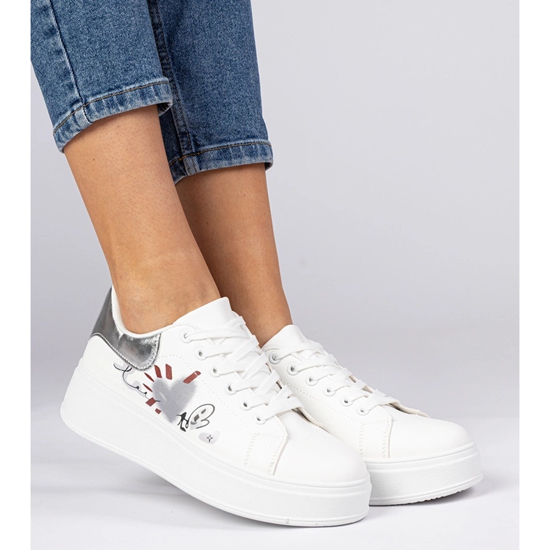 Adidași albi și argintii adidași sportivi pentru femei cu tipărire 2