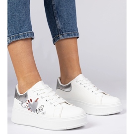 Adidași albi și argintii adidași sportivi pentru femei cu tipărire 1