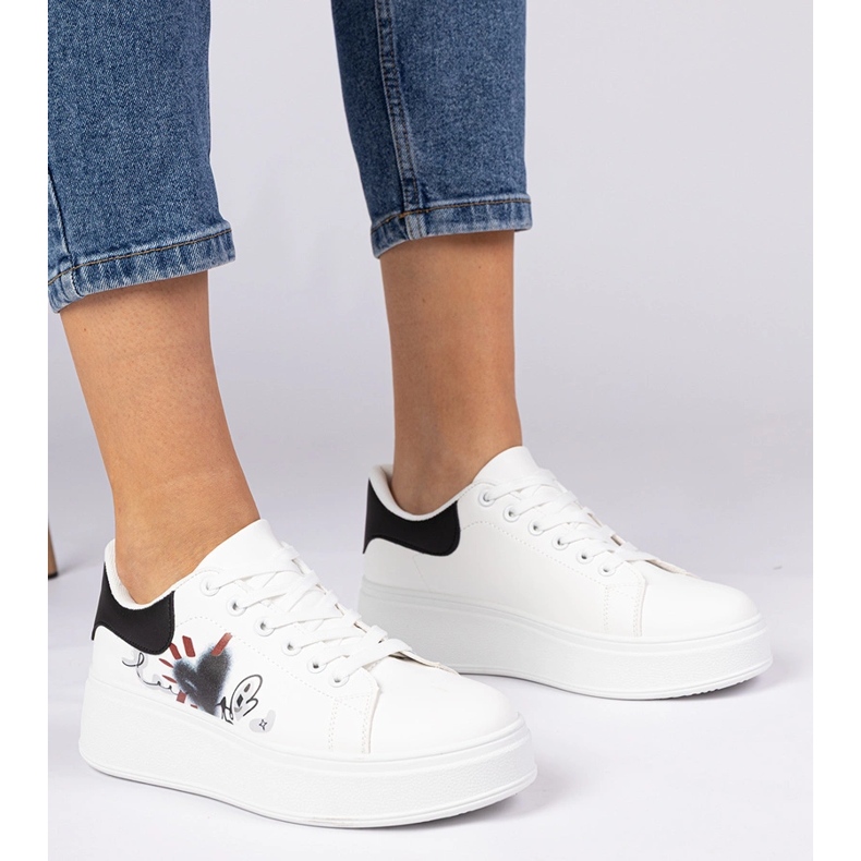 Adidași albi și albi adidași sport pentru femei cu tipărire 1