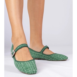 Balerinele pentru femei verzi cu cataramă și cristale verde 2