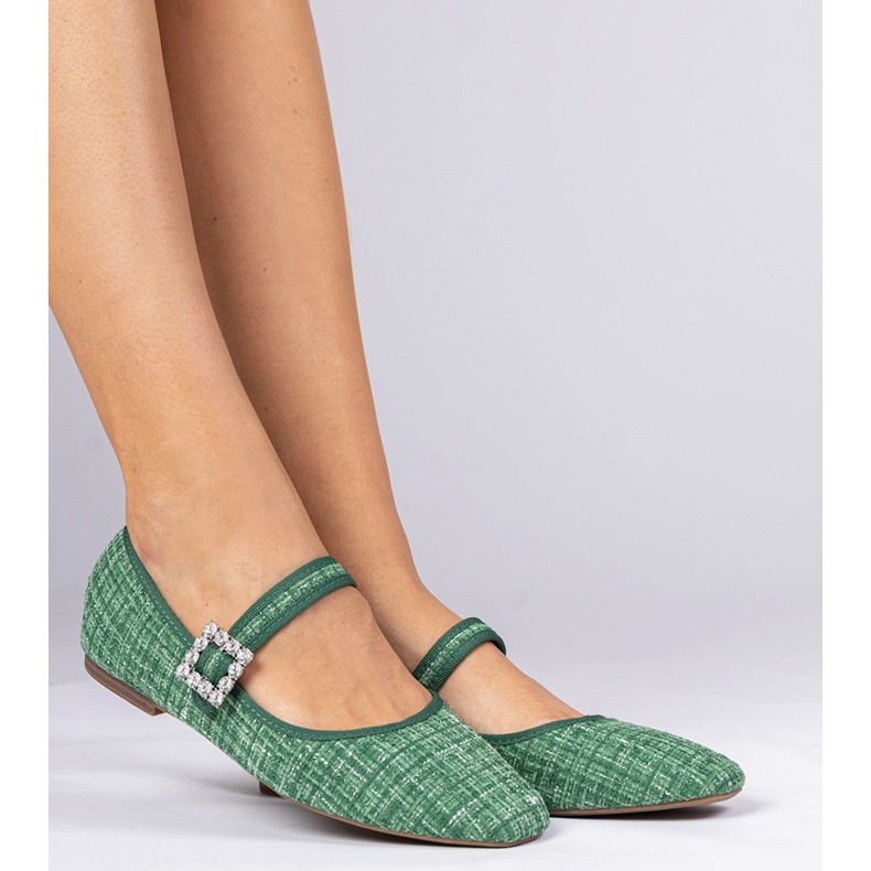 Balerinele pentru femei verzi cu cataramă și cristale verde 1