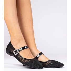 Balerine cu plasă neagră cu clemă și cristal negru 1 Balerine cu plasă neagră cu clemă și cristal negru 1