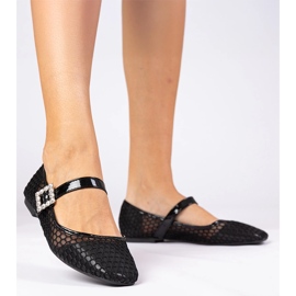 Balerine cu plasă neagră cu clemă și cristal negru 2 Balerine cu plasă neagră cu clemă și cristal negru 2