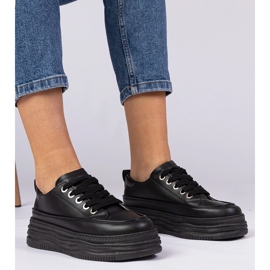 Adidași de femei negre pe o talpă mare negru 1