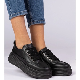 Adidași de femei negre pe o talpă mare negru 2