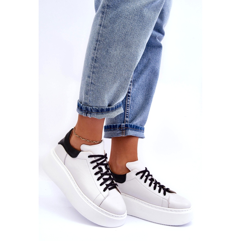 Lemar Pantofi sport din piele pentru femei pe platforma albă 1