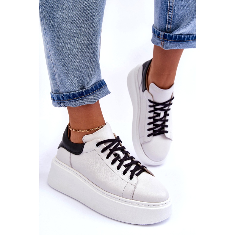 Lemar Pantofi sport din piele pentru femei pe platforma albă 3