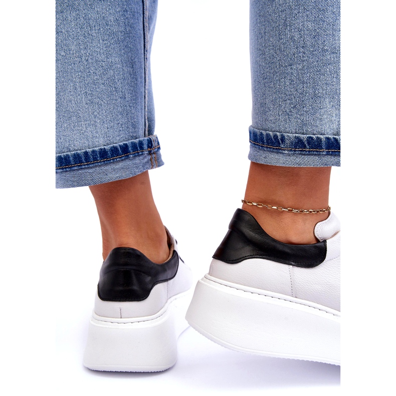 Lemar Pantofi sport din piele pentru femei pe platforma albă 4