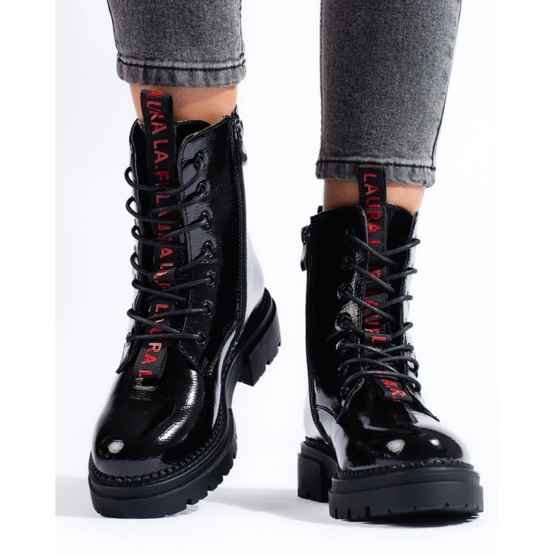 Lucratori Shelovet de dama neagra, piele lacuita negru 2