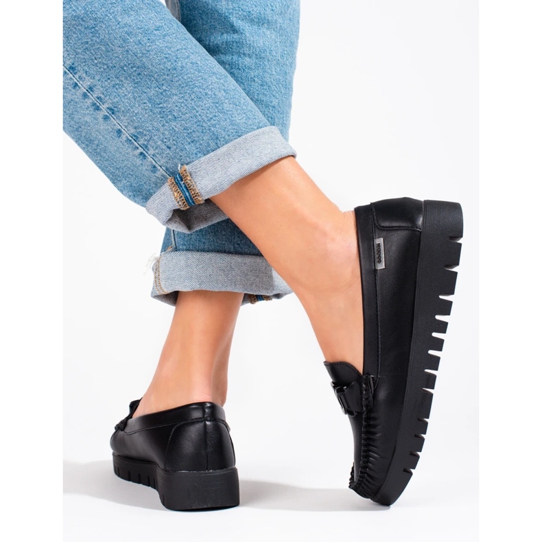 Mocasini de dama negre pe platforma negru 2