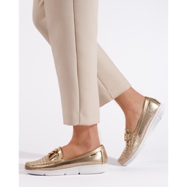 Goodin Mocasini de dama aurii cu catarama de aur 2
