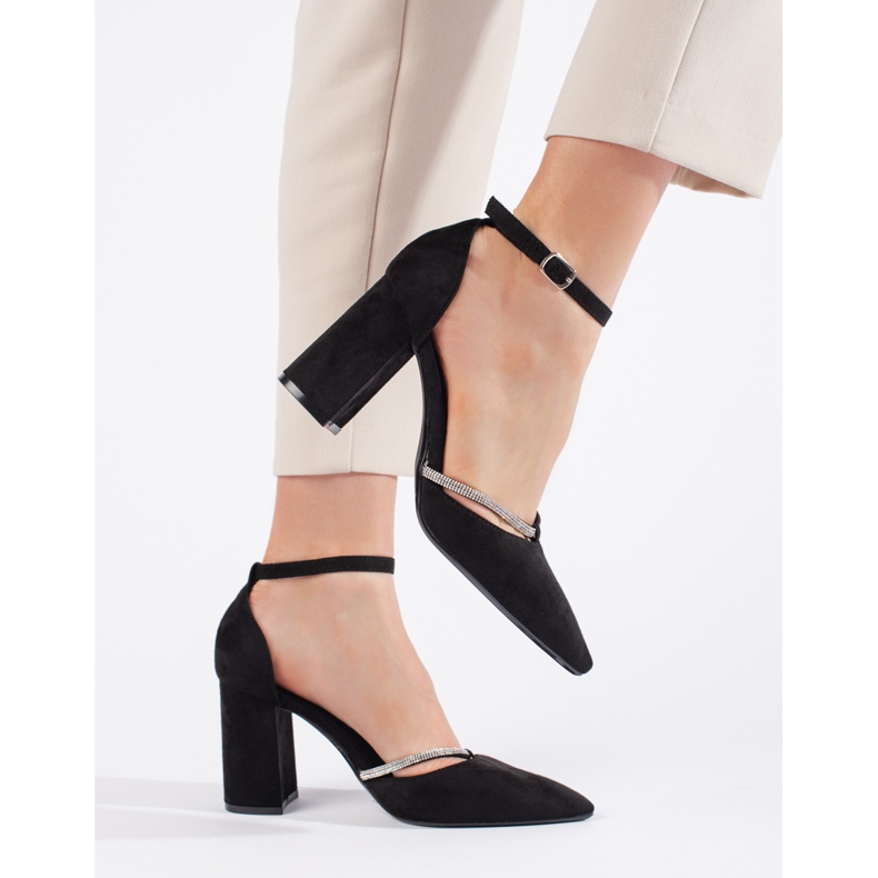 Pompe cu toc inalt din piele intoarsa neagra negru 1