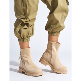 Botine de dama bej cu fermoar decorativ 1