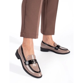 Mocasini de dama patentati bej si negru 1