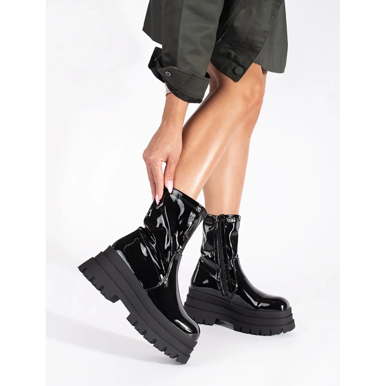 Botine negre patentate pe platformă înaltă negru 1