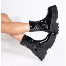 Botine negre patentate pe platformă înaltă negru 4