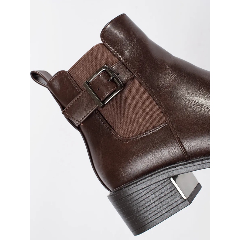 Cizme Chelsea maro de dama cu catarama si tocuri inalte 2