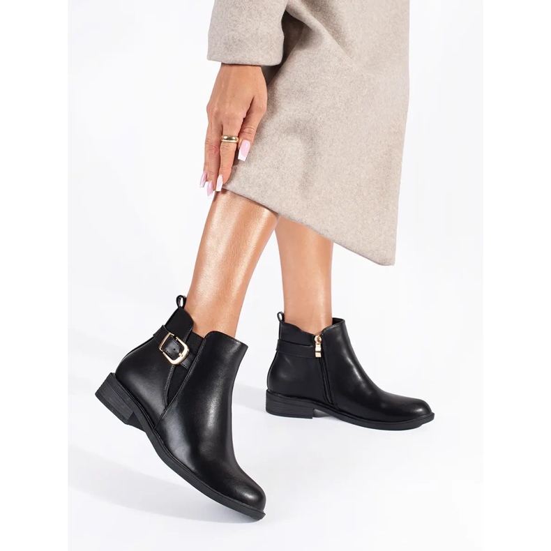 Ghete Chelsea de dama negre cu elemente aurii negru 1