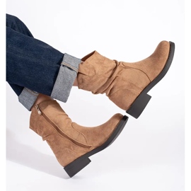 Cizme de cowboy de damă bej închis de piele intoarsa 1