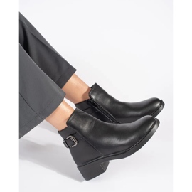 Botine de damă negre cu toc joasă, cu cataramă decorativă negru 1