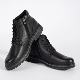 Botine negre pentru bărbați, izolate cu șireturi negru 2