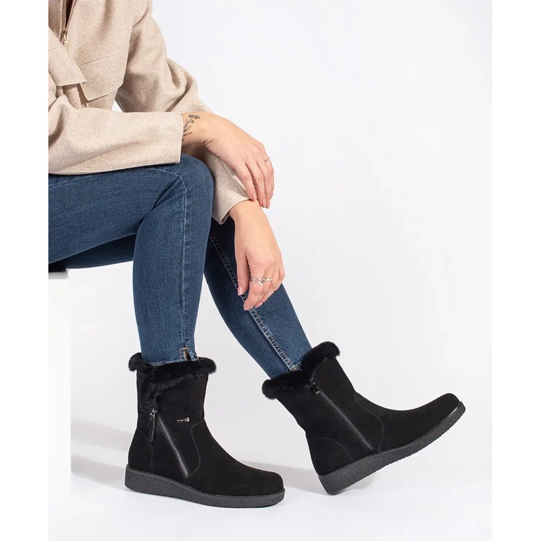 Cizme de damă din piele neagră izolată cu blană de la Sergio Leone negru 1