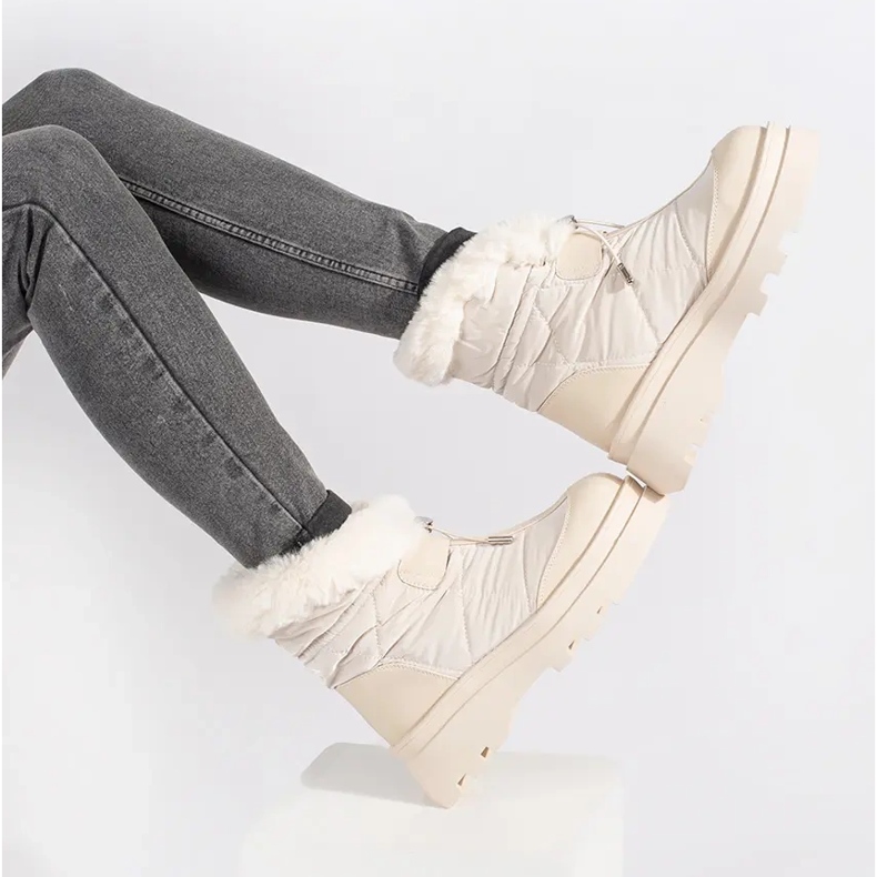 Seastar Cizme de zapada dama bej cu blana pe platforma 2