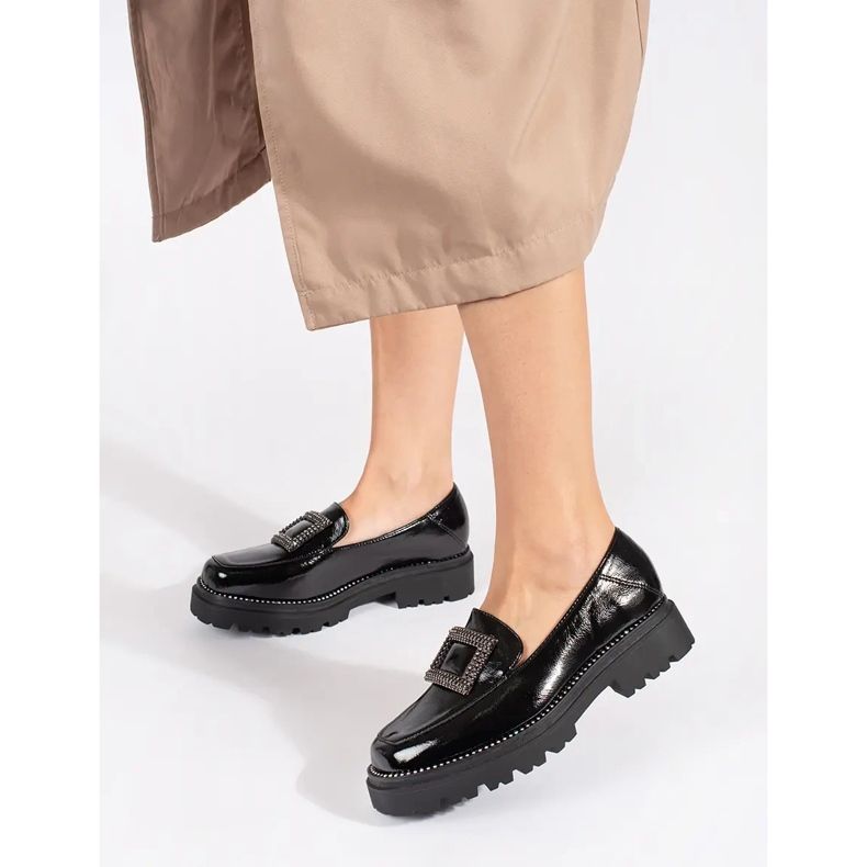Goodin Mocasini de dama negri cu platforma decorati cu catarama si strasuri negru 2