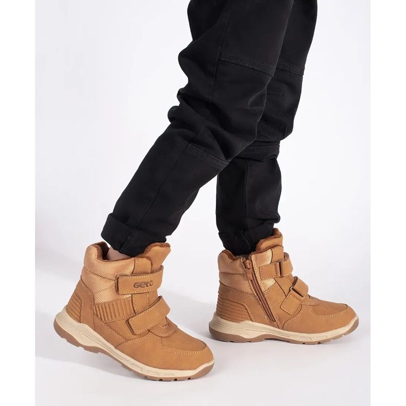 Botine izolate pentru baieti cu Velcro maro 2