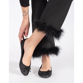 Balerini de dama negri stralucitori cu fundita negru 2