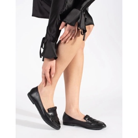 Black Mocasini de dama decorati cu franjuri negru 2
