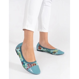 Goodin Balerini cu model floral și vârf lacuit albastru 1