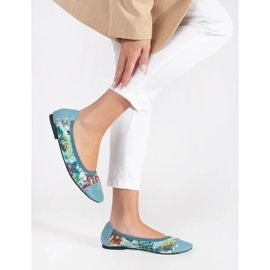 Goodin Balerini cu model floral și vârf lacuit albastru 2