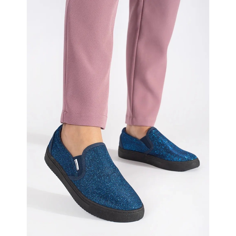 Tenisi slip-on cu sclipici albastru 2