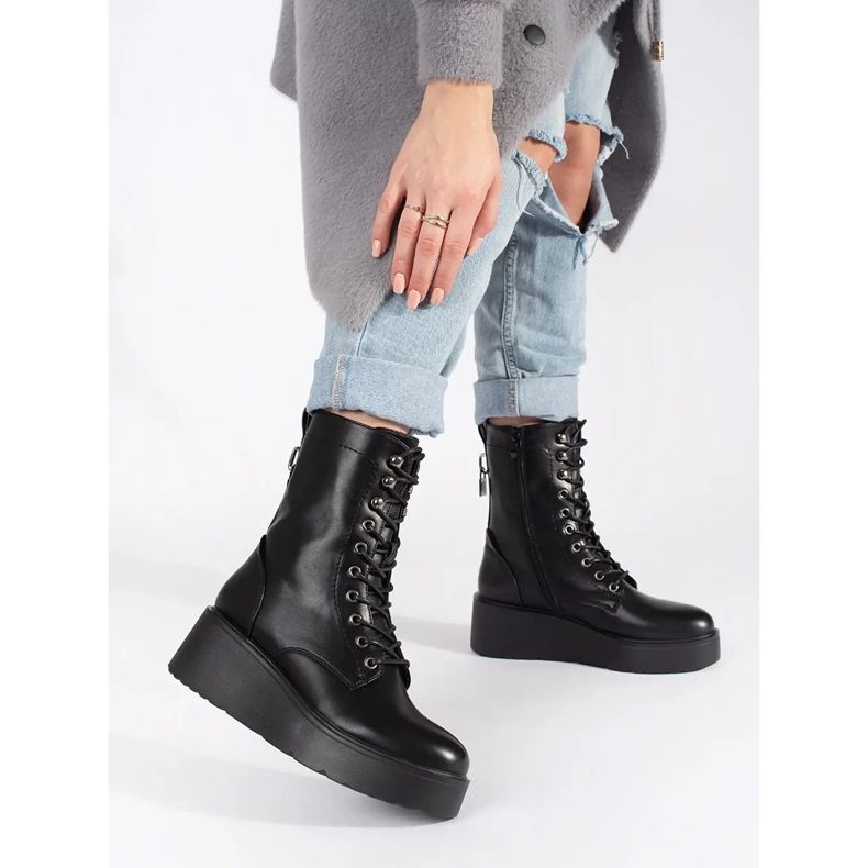 Seastar Pantofi muncitori de damă de culoare neagră cu talpă groasă negru 1