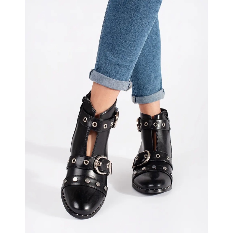 Seastar Botine negre cu decupaje si decoratiuni negru 2