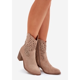 Openwork Boots Women High Heels S.Barski Hy51-125 Beige bej 1