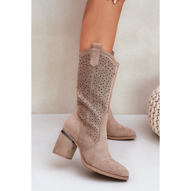 S.Barski Openwork Boots Half-vițel Cowboy S. Barski Hy51-238 Beige bej 2