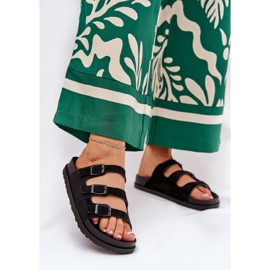 Papuci pentru femei cu dungi și catarame negre negru 2