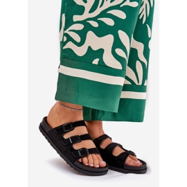 Papuci pentru femei cu dungi și catarame negre negru 1 Papuci pentru femei cu dungi și catarame negre negru 1