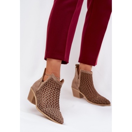 Openwork Women High Heels cu decupaje și împletitură Kaki bej 2