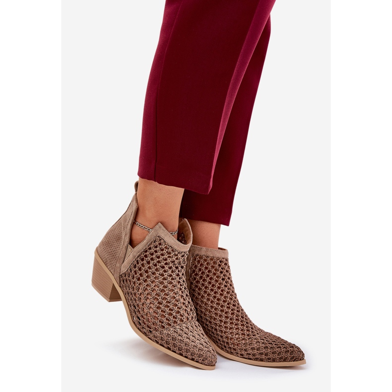 Openwork Women High Heels cu decupaje și împletitură Kaki bej 1