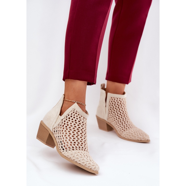 Openwork Women High Heels, cu decupaje și împletituri bej strălucitoare 2