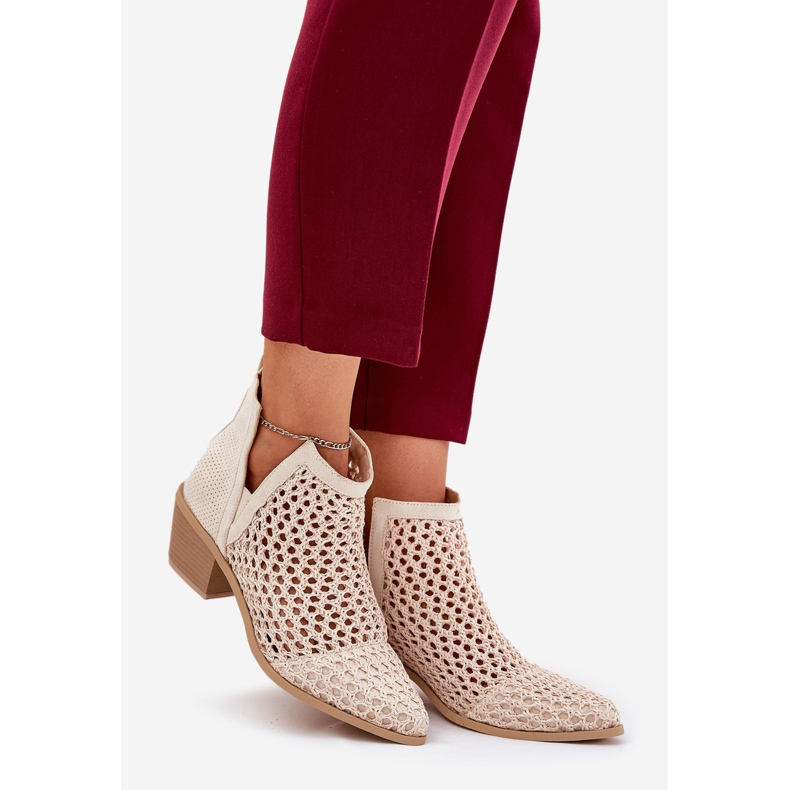 Openwork Women High Heels, cu decupaje și împletituri bej strălucitoare 1