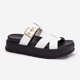 Flip -flops pentru femei pe platformă cu dungi și clemă albă 4